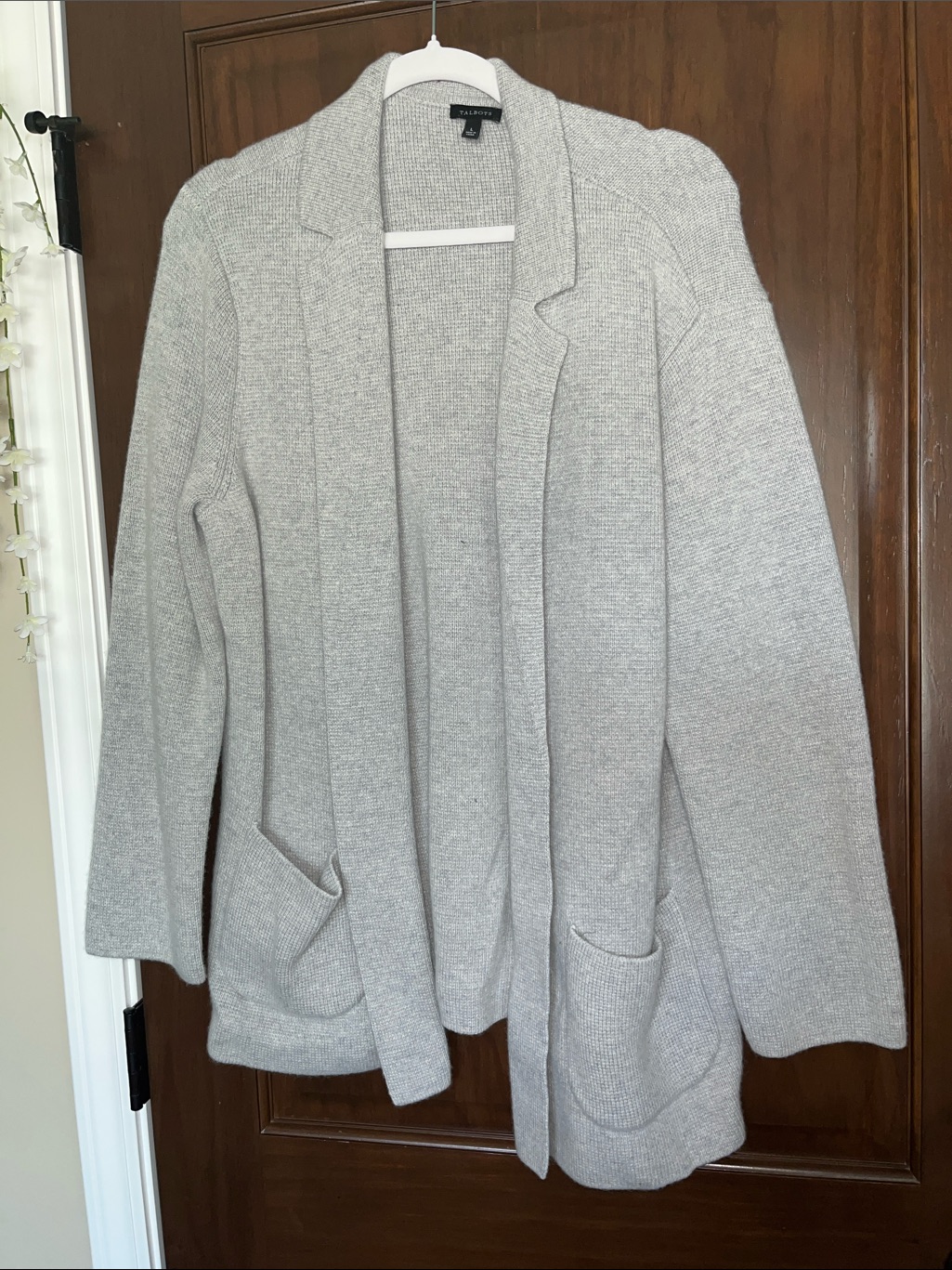 Ann Taylor Heather Gray Open-Front Knit Cardigan